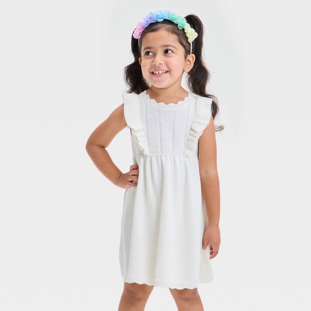 White Ruffled Sleeveless Sweater Dress for Kids